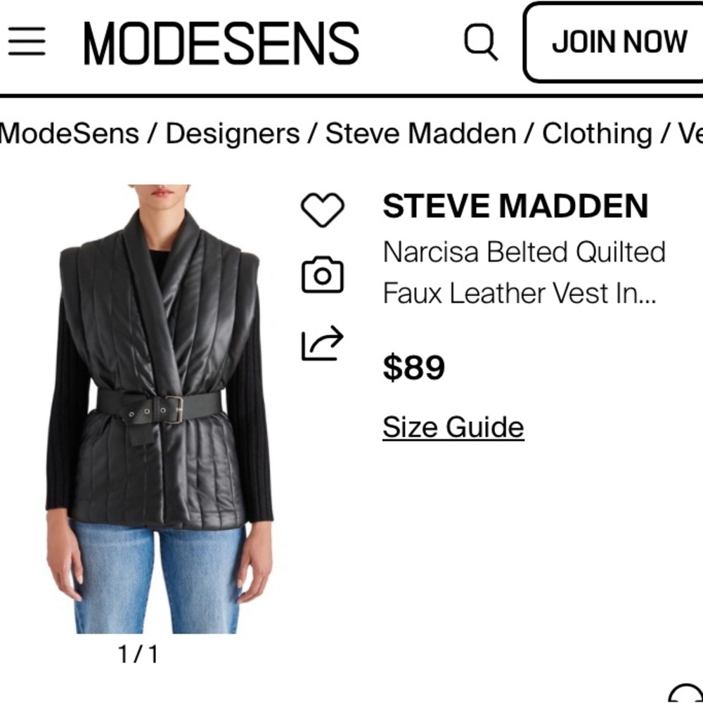 Steve Madden Black Belted Quilted Vest